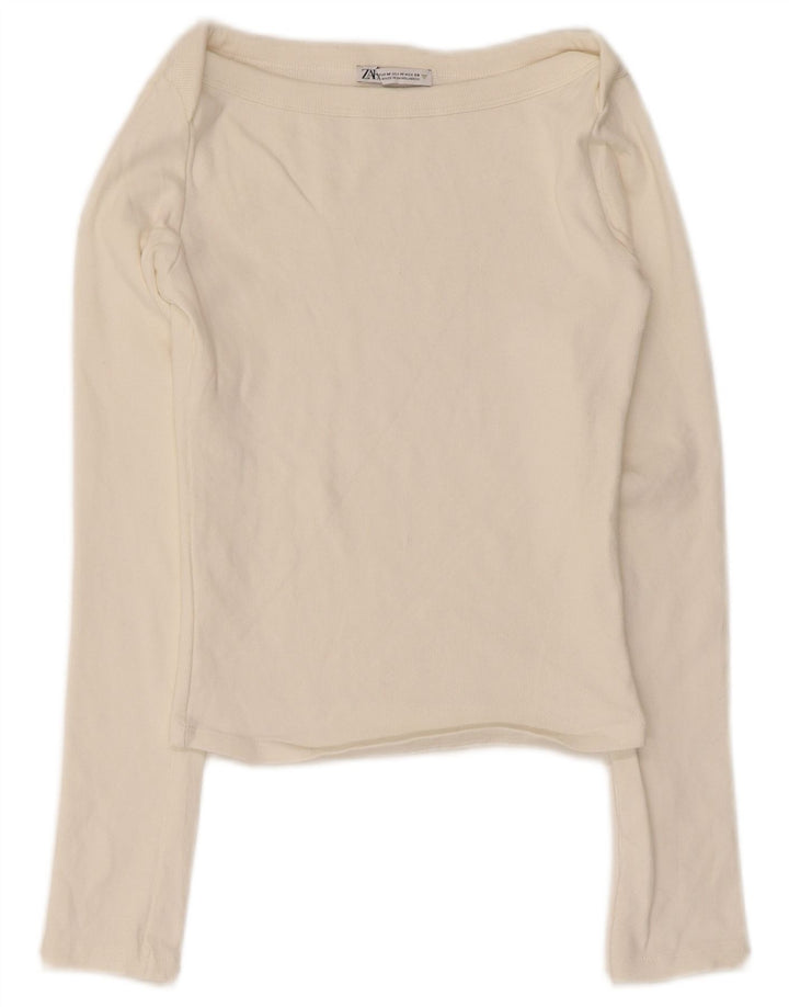 Crop Top pentru femei Zara cu mânecă lungă UK 12 Medium Off White