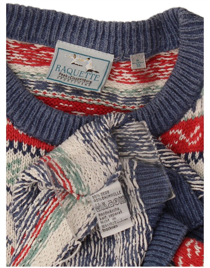 Pulover vintage pentru bărbați cu gât roșu IT 50 Medium Multicolor Fair Isle