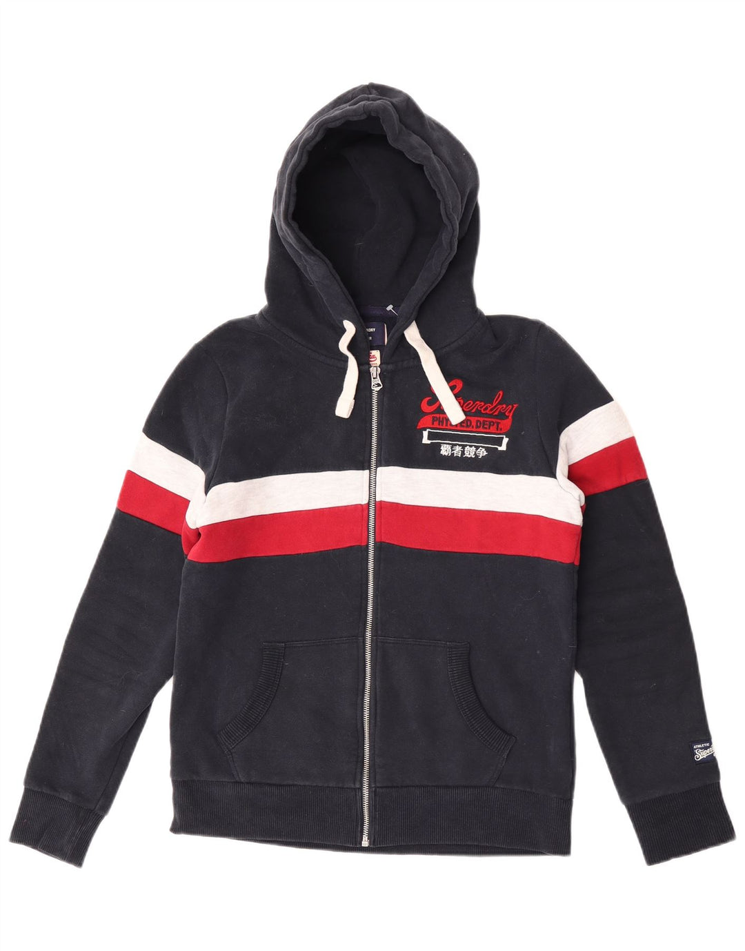 Pulover Superdry pentru femei, cu fermoar, cu capota, UK 12 Medium, bleumarin, color block