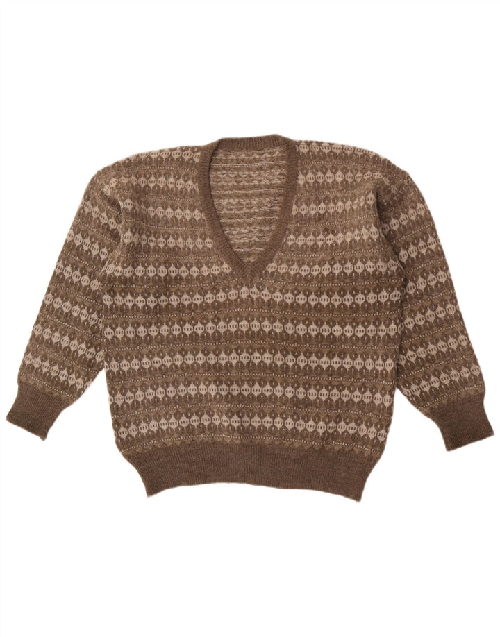 Pulover vintage pentru bărbați cu decolteu în V, în dungi, gri mediu