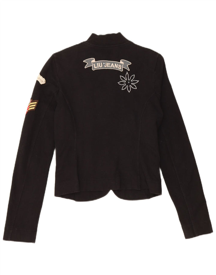 Jachetă blazer LIU JO Crop Graphic 4 Buttons pentru femei UK 6 XS Bumbac negru