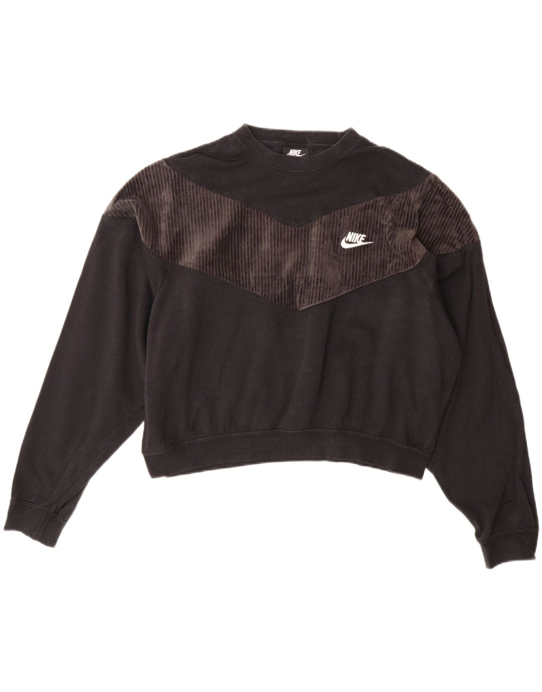 NIKE Womens Oversized Crop Sweatshirt Jumper UK 14 Medium Black Cotton