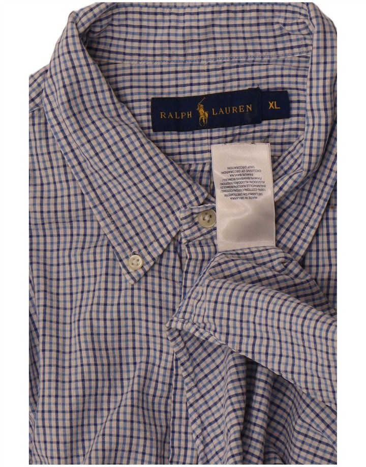 Cămașă cu mânecă scurtă pentru bărbați Ralph Lauren XL, bumbac cu carouri albastre