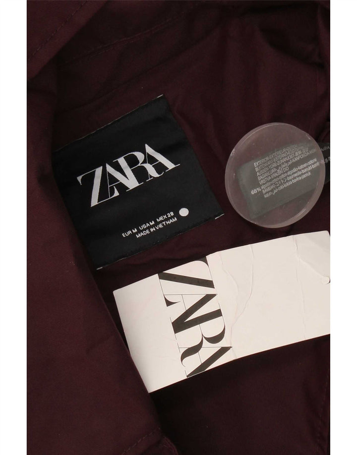 Jachetă bomber supradimensionată pentru femei cu glugă Zara UK 14, bumbac burgundy mediu