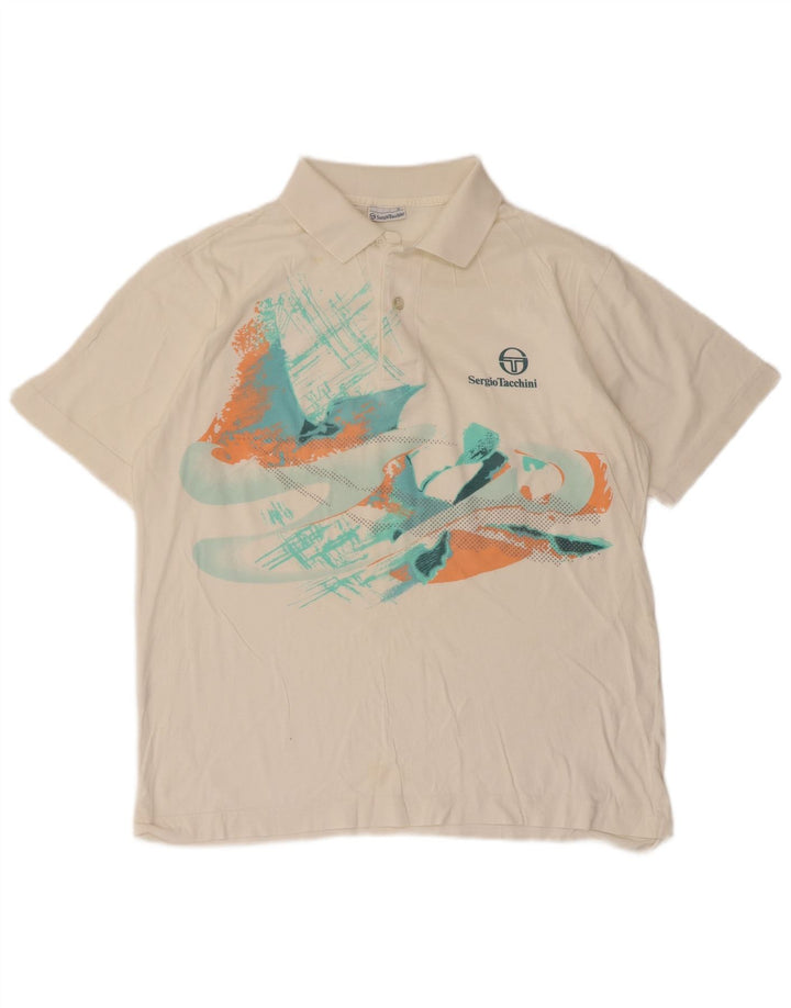 Sergio Tacchini tricou polo cu grafică pentru bărbați, bumbac alb mediu