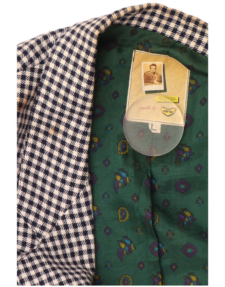 POP 84 Jachetă blazer pentru bărbați cu 1 nasture UK 40 mare, lână vichy, albastru bleumarin