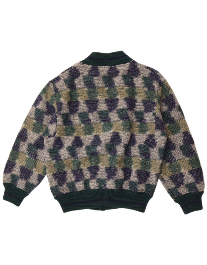 Cardigan Vintage pentru bărbați, verde mediu, geometric
