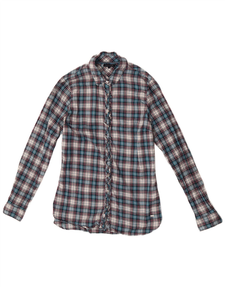 Bluză cămașă cu volane în față pentru femei Tommy Hilfiger US 6 Medium Blue Check