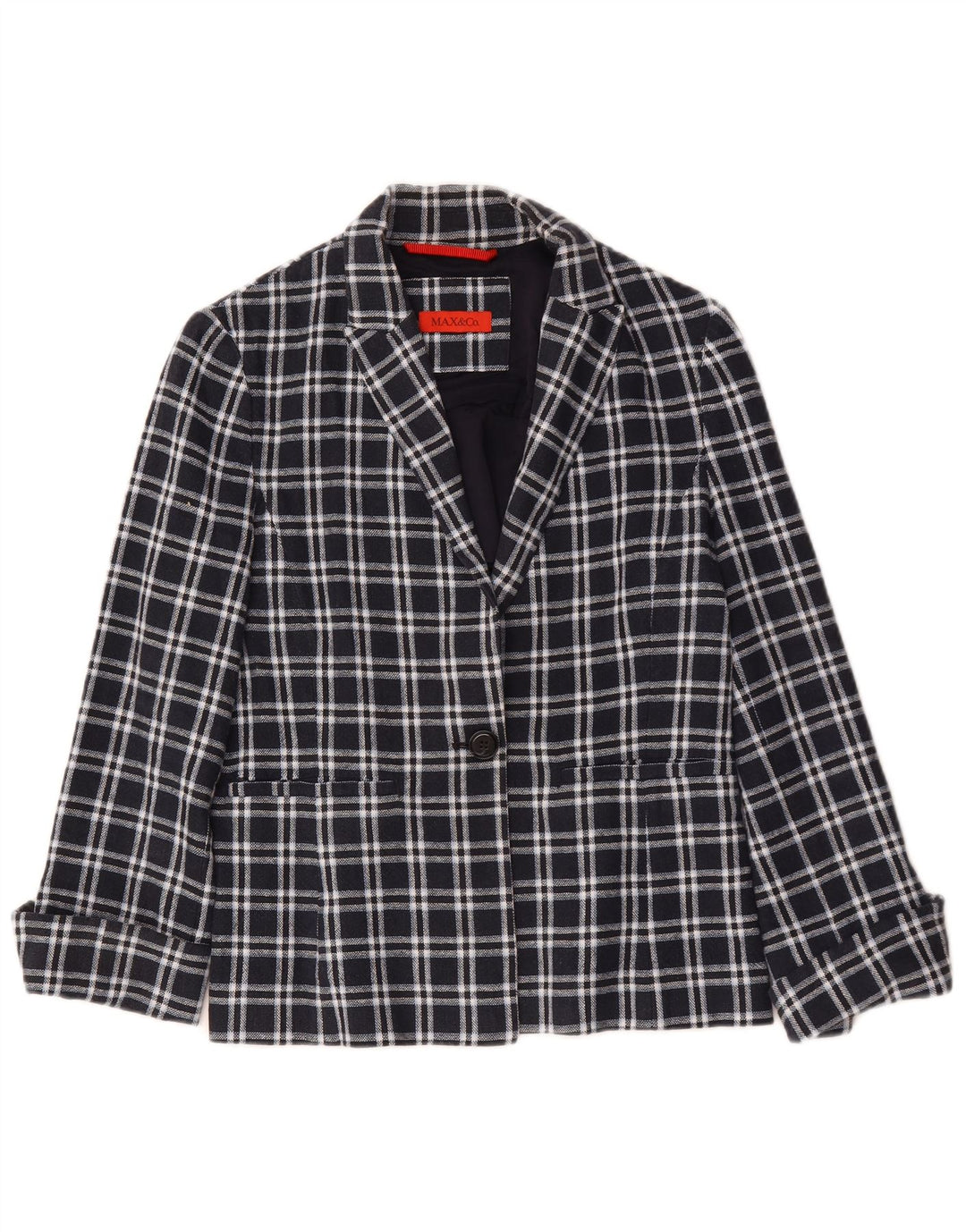 Blazer pentru femei Max & Co. Jachetă cu 1 nasture UK 12 Medium bleumarin din bumbac cu check