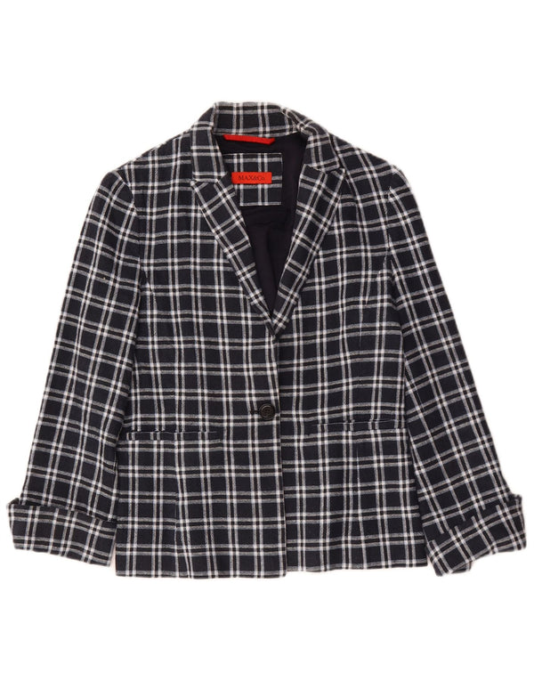 Blazer pentru femei Max & Co. Jachetă cu 1 nasture UK 12 Medium bleumarin din bumbac cu check