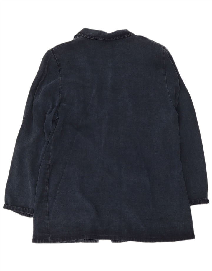 Jachetă vintage pentru femei, cu 2 nasturi, cu paragate, UK 20 2XL, bleumarin, Lyocell