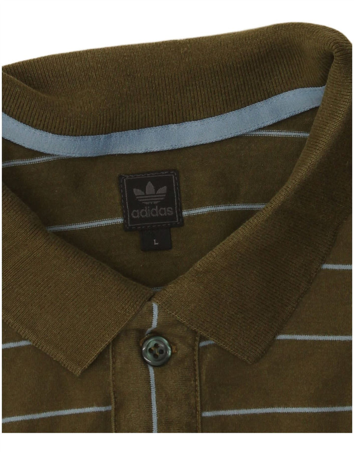 Tricou polo pentru bărbați Adidas mare kaki cu dungi
