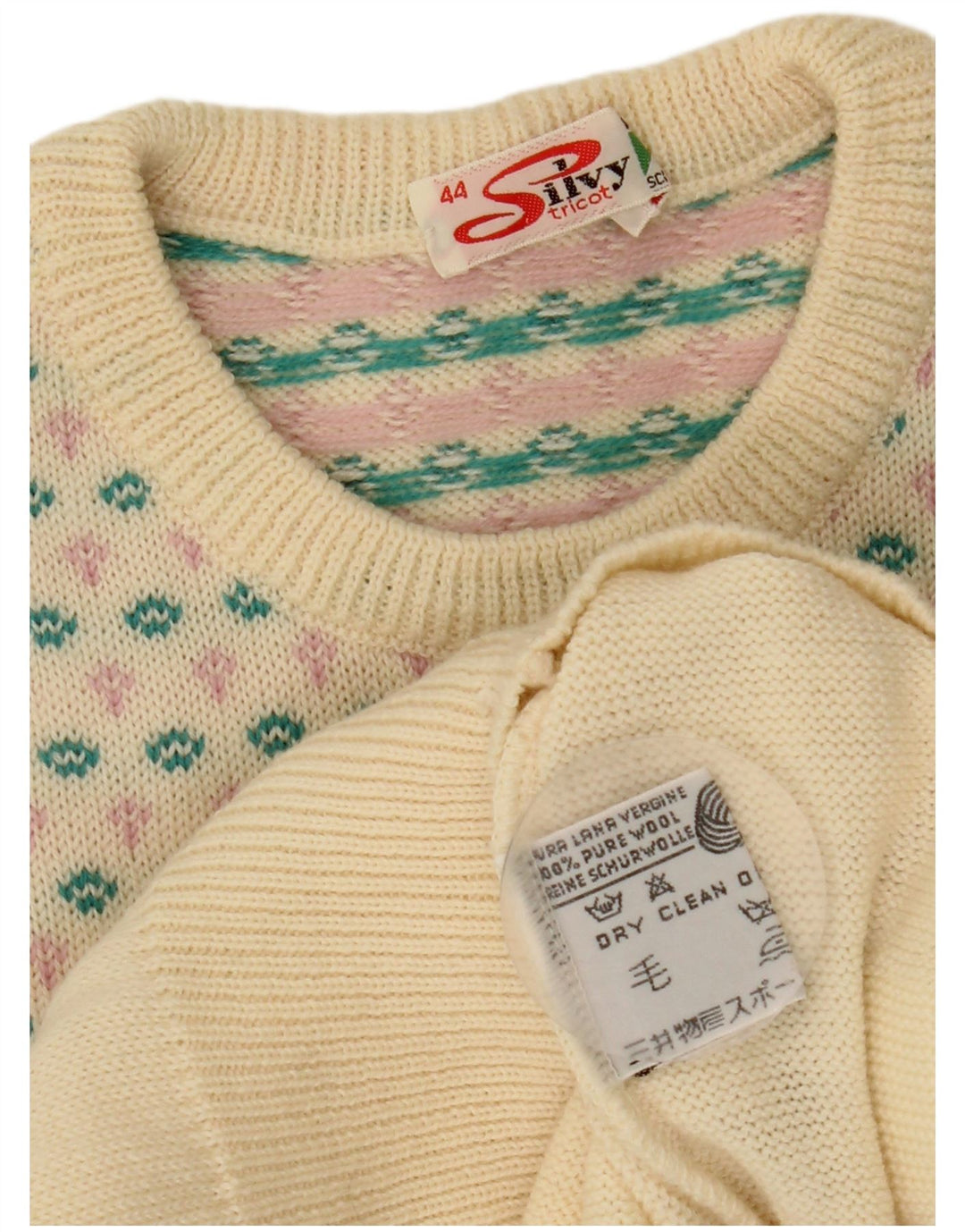 Pulover pentru damă Silvy cu gât roșu IT 44 Medium Bej Lână Fair Isle