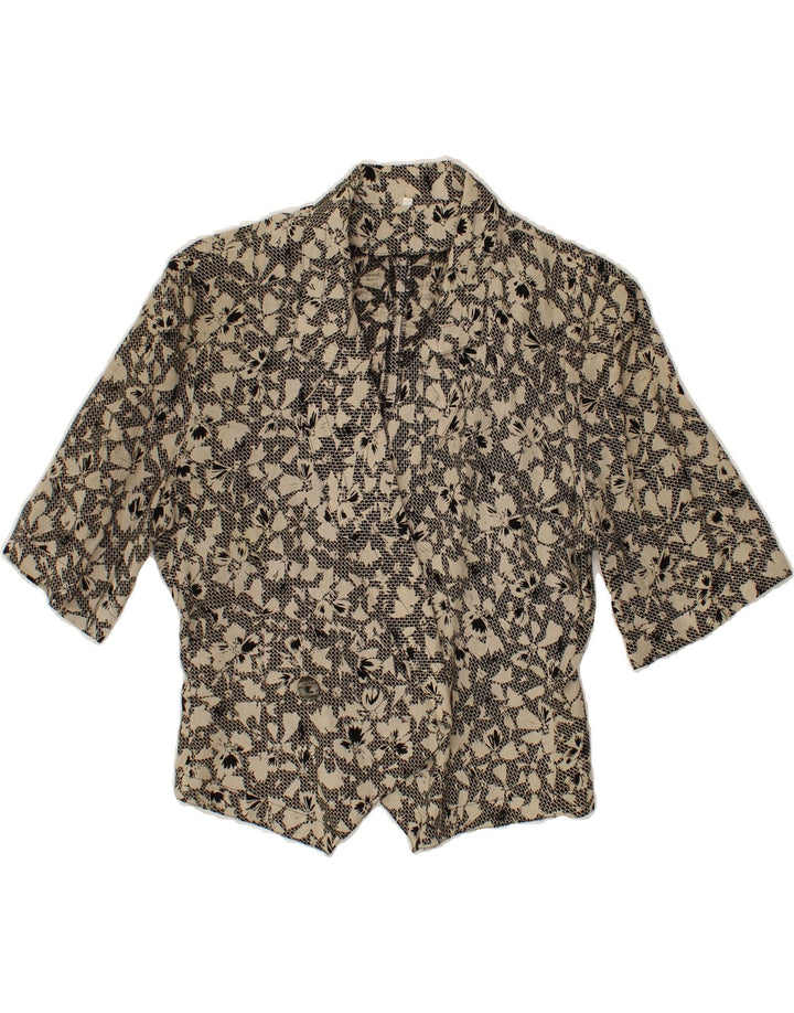 VINTAGE Womens Short Sleeve Blazer Jacket IT 44 Medium Grey Floral Vintage Vintage and Second-Hand Vintage from Messina Hembry 