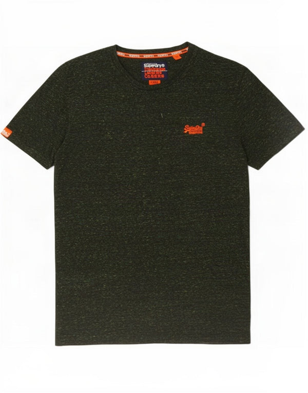 Superdry Mens Graphic T-Shirt Top Large Green Flecked Cotton