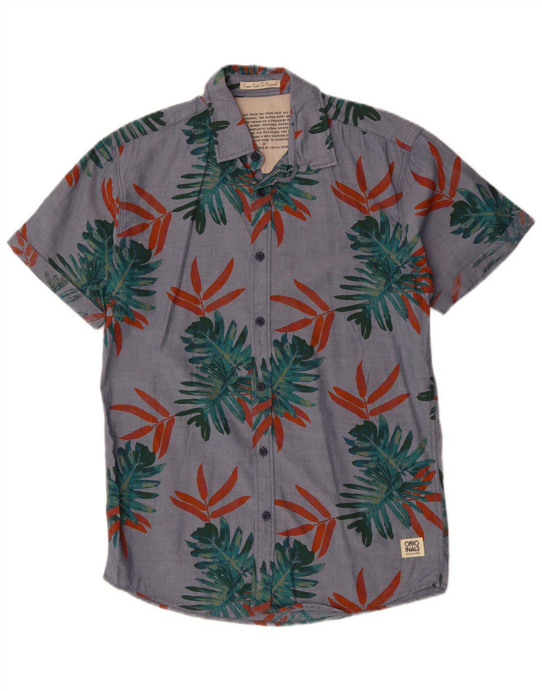 Cămașă cu mânecă scurtă pentru bărbați JACK & JONES, bumbac floral, gri mediu