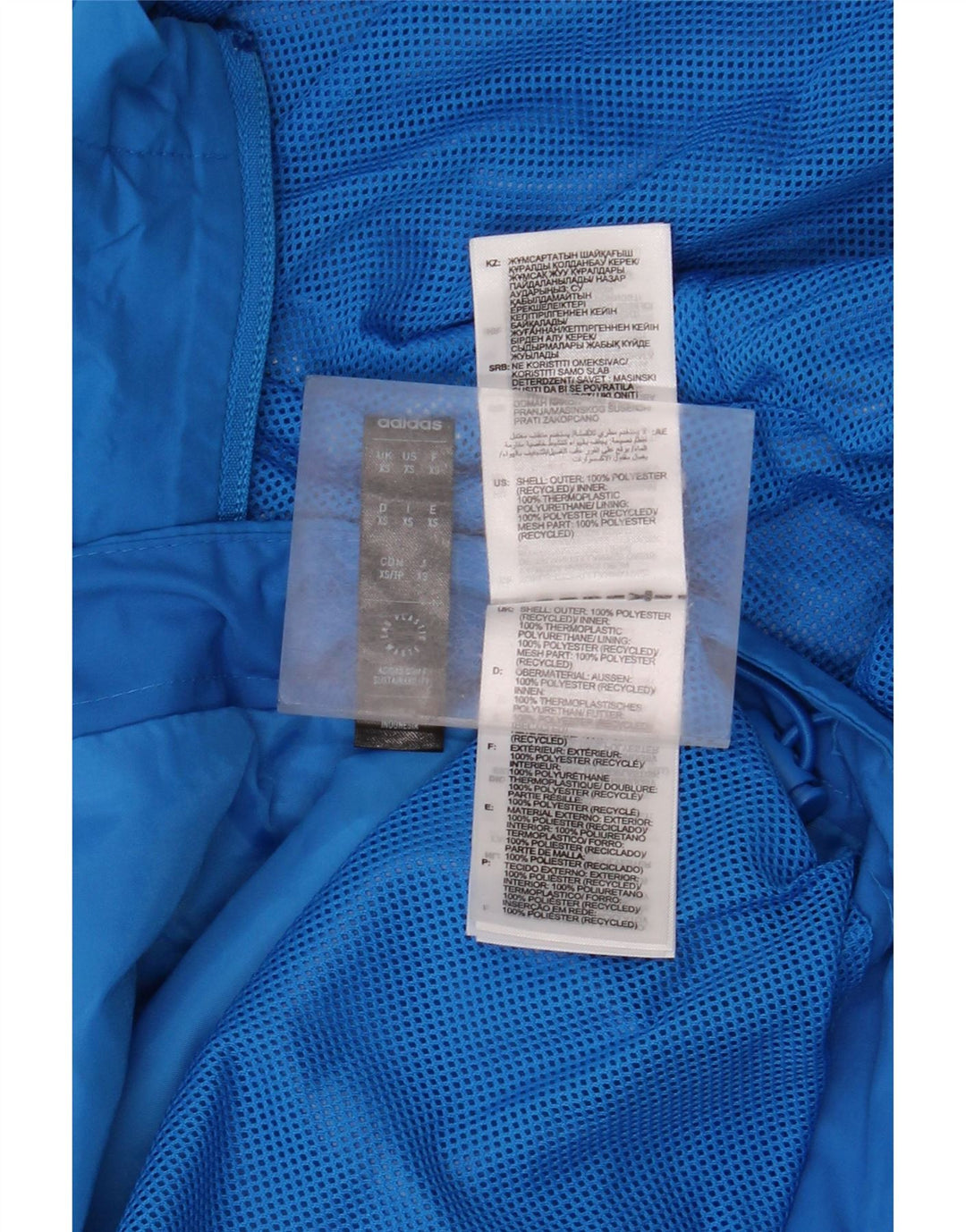 Jachetă de ploaie cu glugă grafică Adidas pentru bărbați UK 34 XS poliester albastru