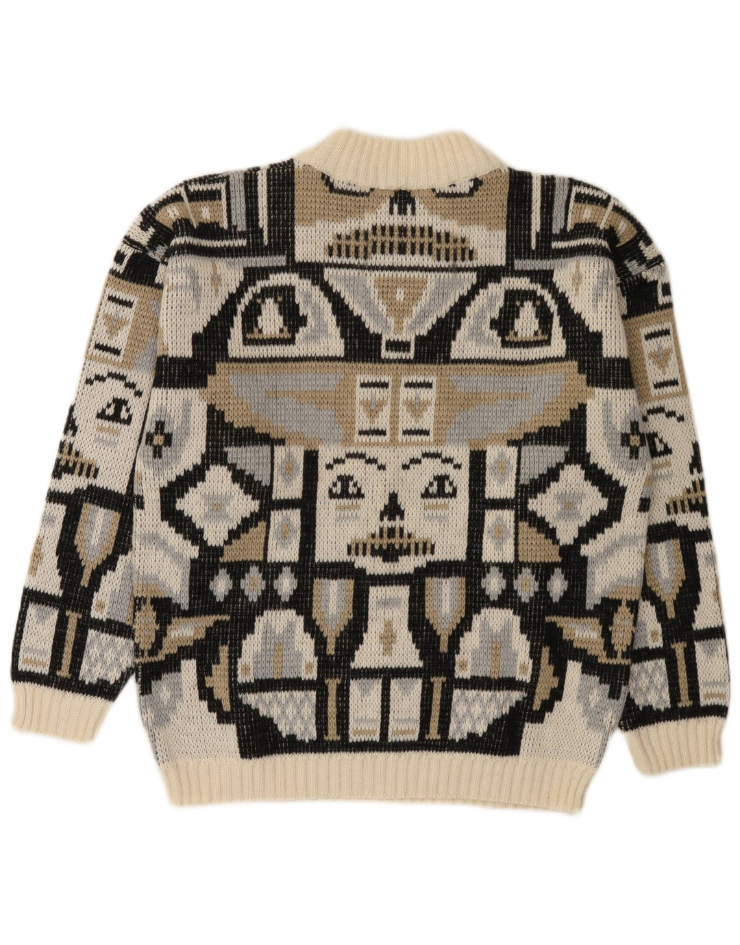 Pulover vintage pentru bărbați cu gât simulat, lână geometrică, mică, multicoloră