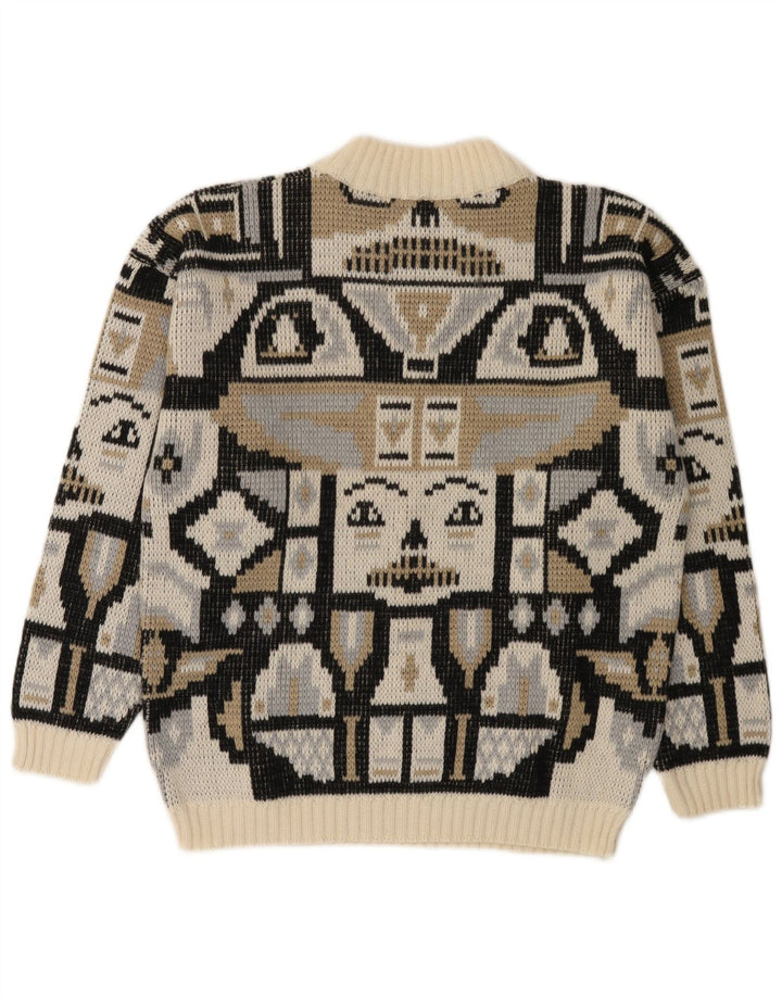 Pulover vintage pentru bărbați cu gât simulat, lână geometrică, mică, multicoloră