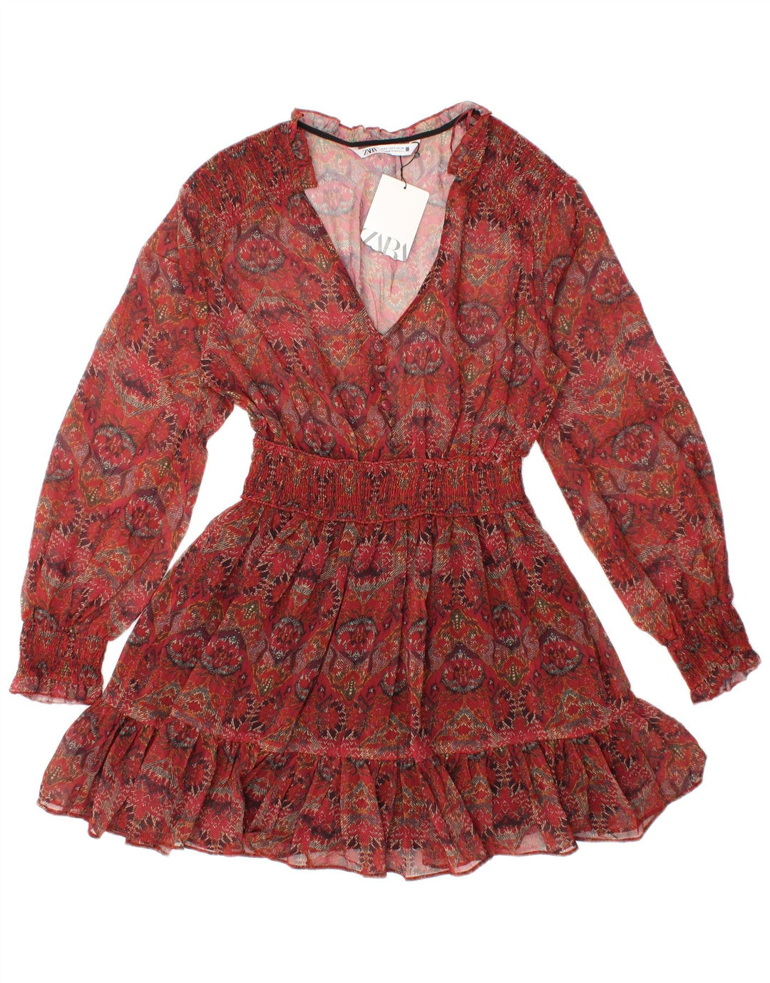 Top cu tunică cu mânecă lungă transparentă pentru femei ZARA UK 8 Small Red Floral