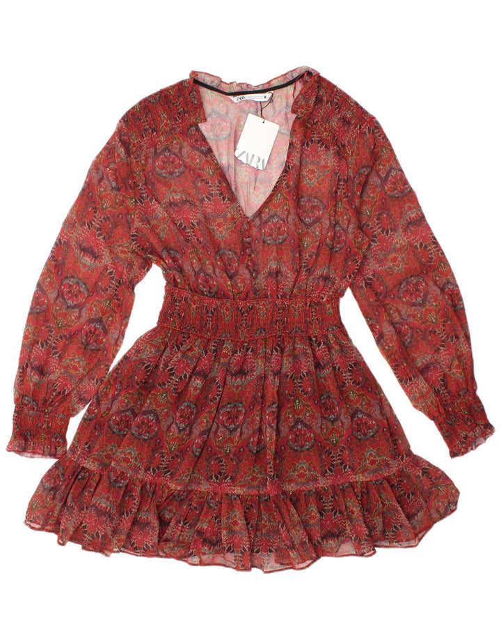 Top cu tunică cu mânecă lungă transparentă pentru femei ZARA UK 8 Small Red Floral