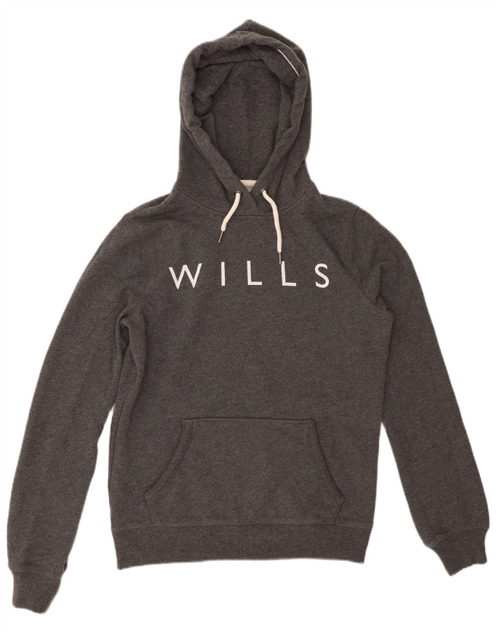 JACK WILLS Pulover supradimensionat cu glugă cu grafic pentru femei UK 8 Bumbac gri mic