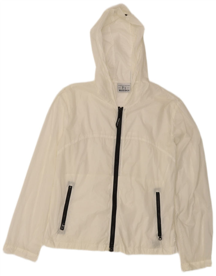 Woolrich Jachetă de ploaie cu glugă pentru femei UK 14 Medium White Nylon