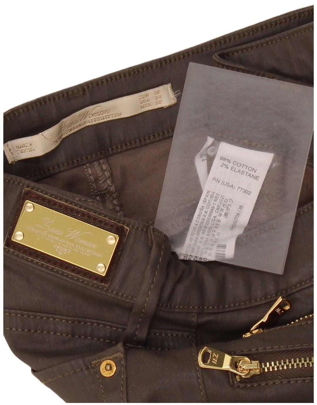 Pantaloni casual skinny ZARA dama L26 L28 maro bumbac