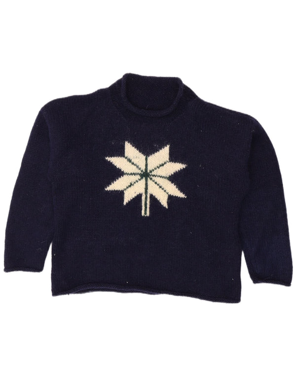 Pulover vintage cu gât țestoasă pentru femei UK 14 Fair Isle, albastru mare, mare