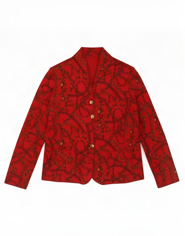 Vintage Womens Abstract Pattern Reversible Blazer Jacket UK 14 Medium Red