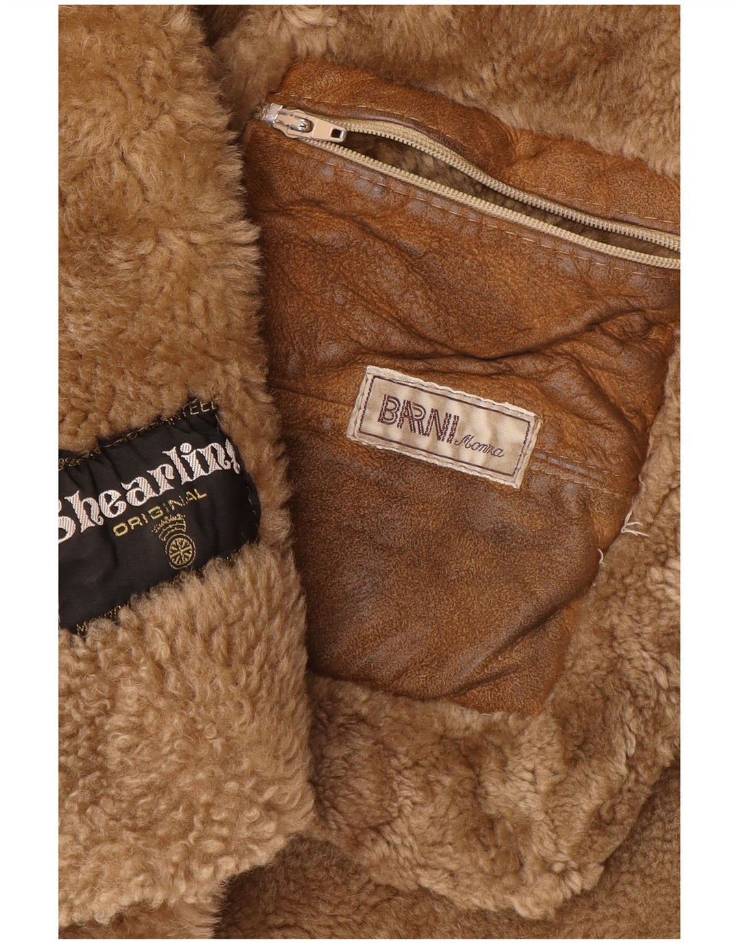 Palton din shearling cu glugă vintage pentru bărbați UK 36 mic maro