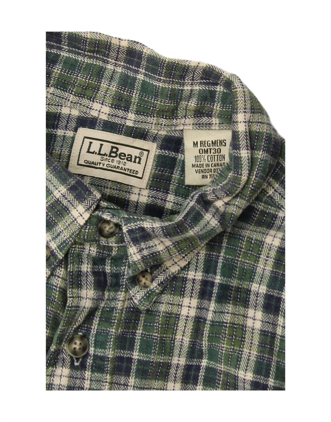 Cămașă de flanel pentru bărbați L.L.Bean, bumbac carouri verde mediu