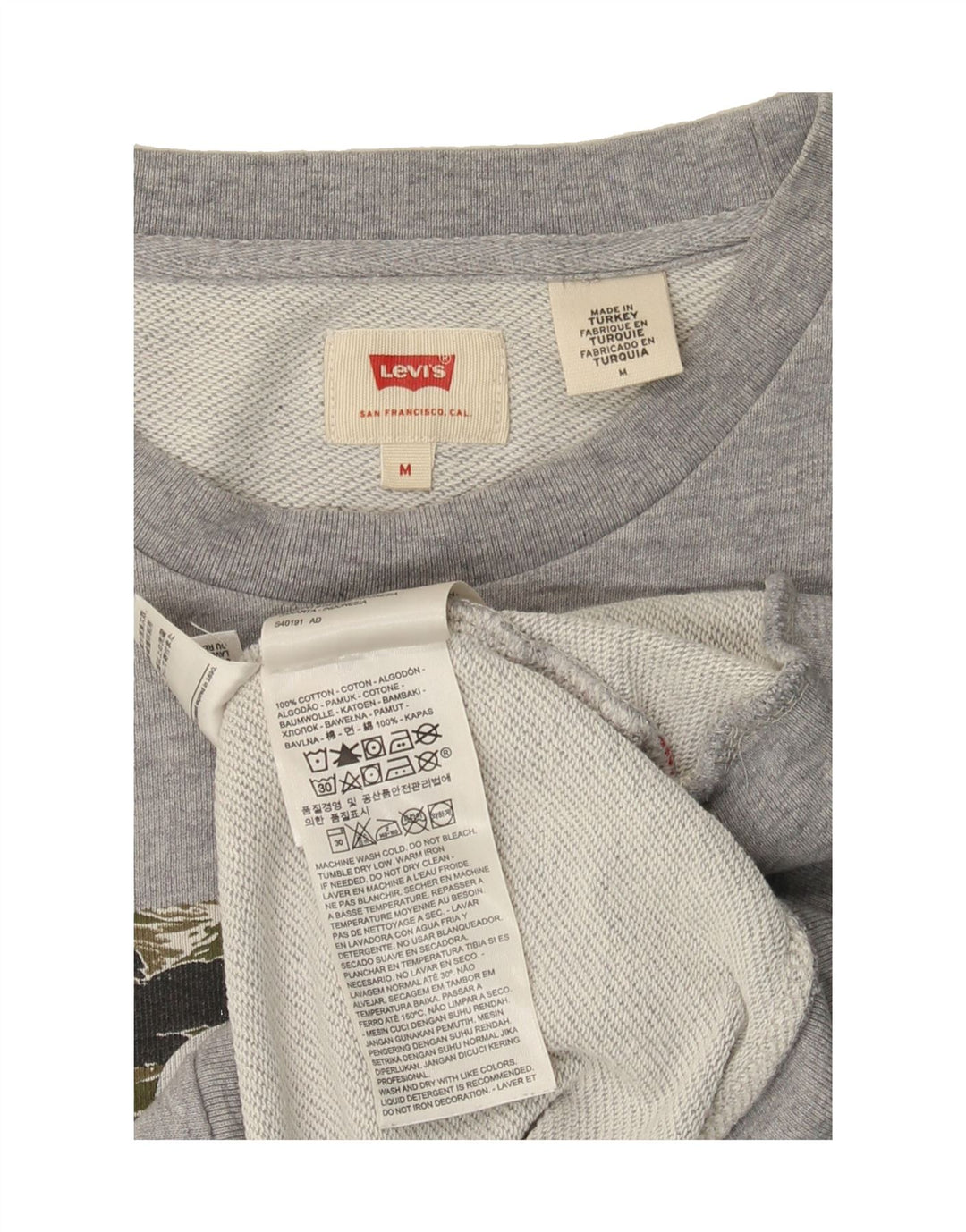 LEVI'S Mens Graphic Sweatshirt Jumper Medium Grey Cotton Vintage Levi's and Second-Hand Levi's from Messina Hembry 