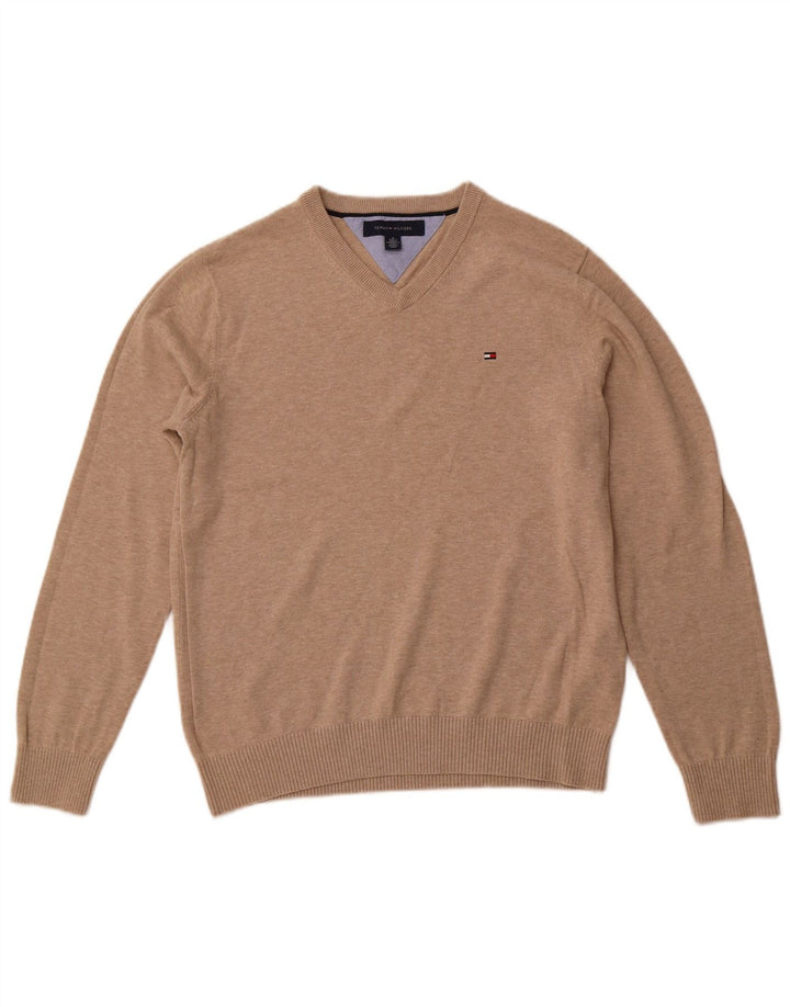 Pulover pentru bărbați TOMMY HILFIGER Pulover cu decolteu în V, bumbac mediu bej