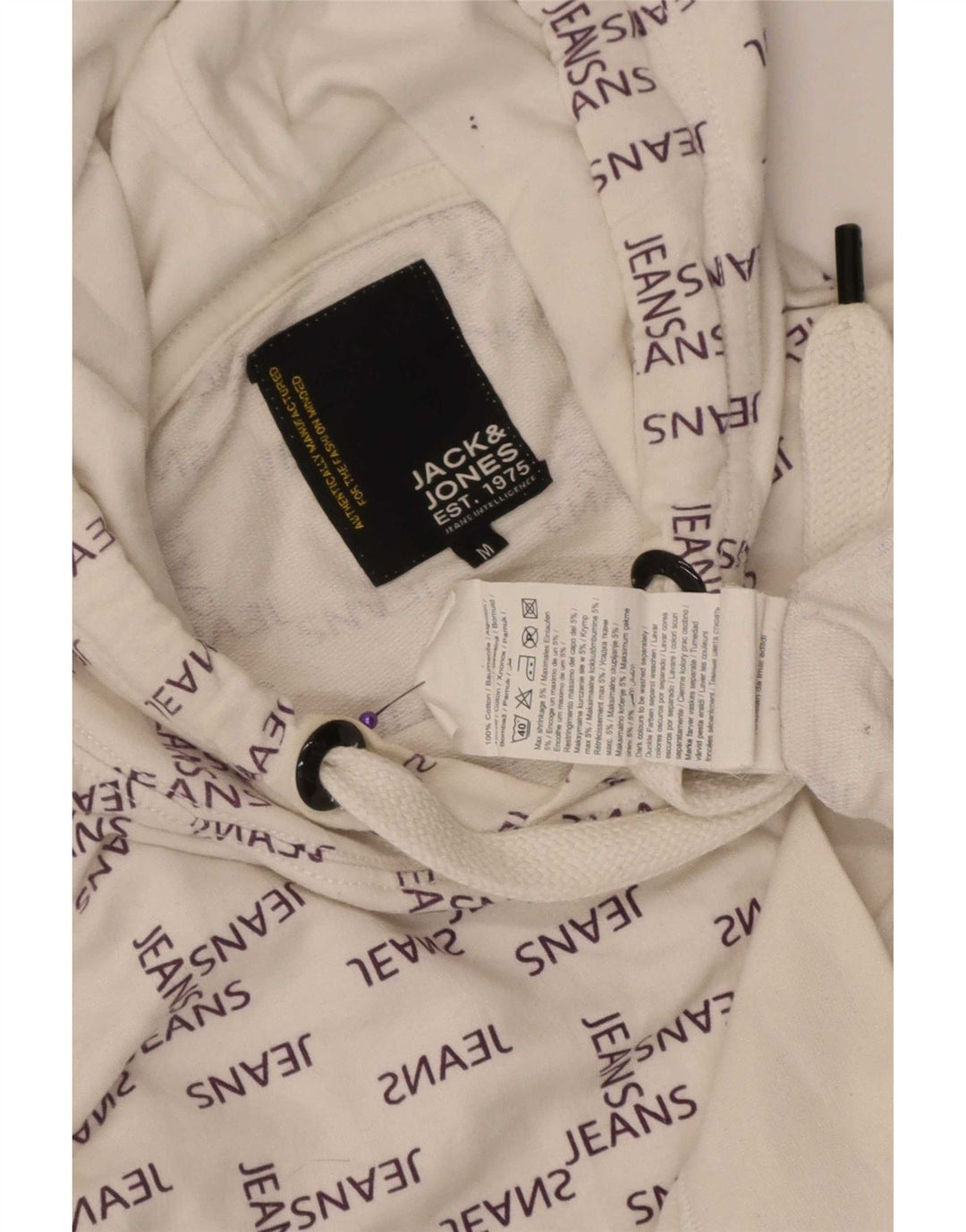 Jack & Jones Pulover cu glugă grafic pentru bărbați, bumbac alb mediu