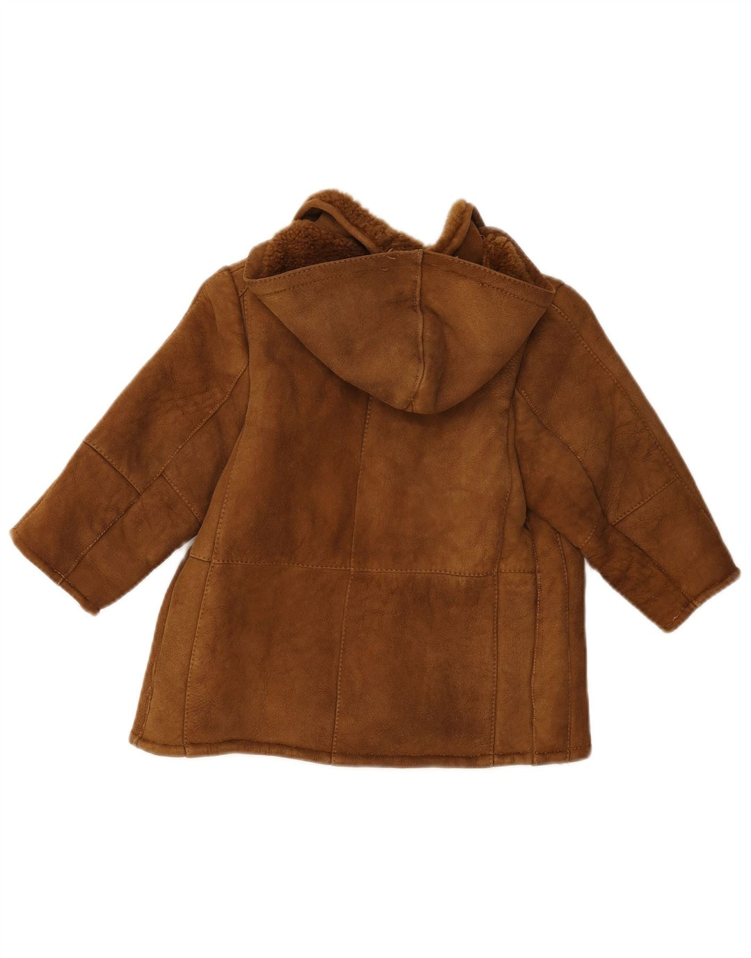 Jachetă din shearling cu glugă vintage pentru fete 7-8 ani maro