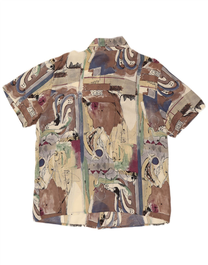 Cămașă cu mânecă scurtă pentru femei vintage cu model abstract, mare multicoloră