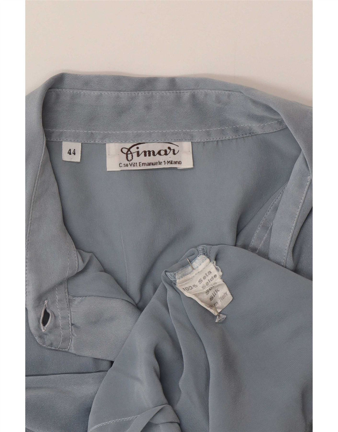 Bluză de damă vintage cămașă crop IT 44 mătase albastră medie