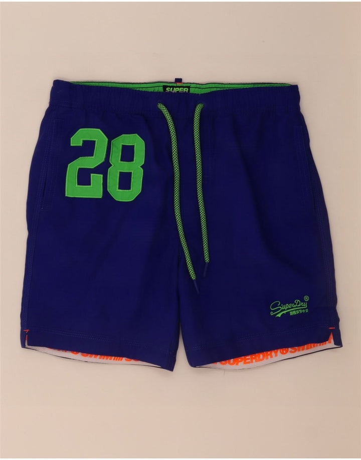 Pantaloni scurți de înot grafic Superdry pentru bărbați, poliester albastru mediu