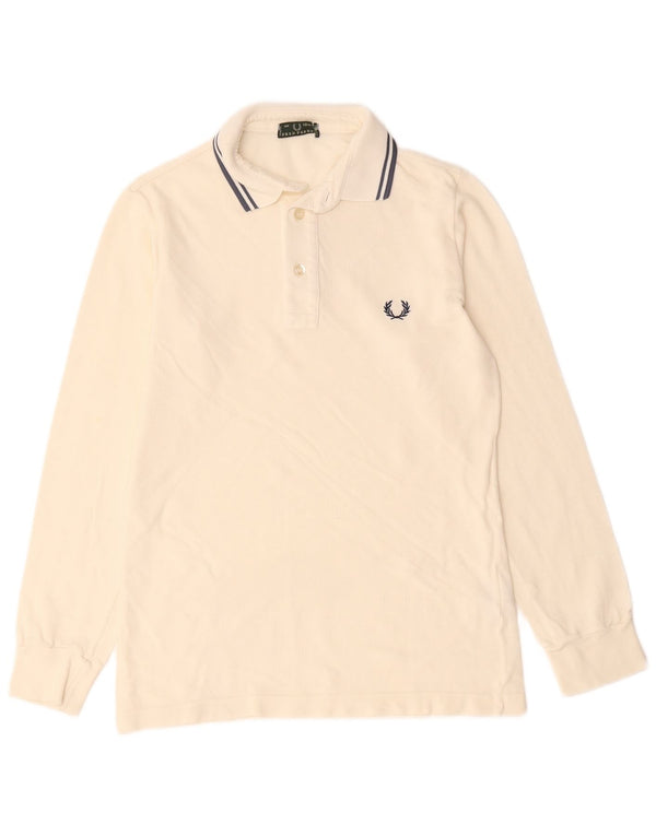Fred Perry tricou polo cu mânecă lungă pentru băieți 11-12 ani din bumbac alb