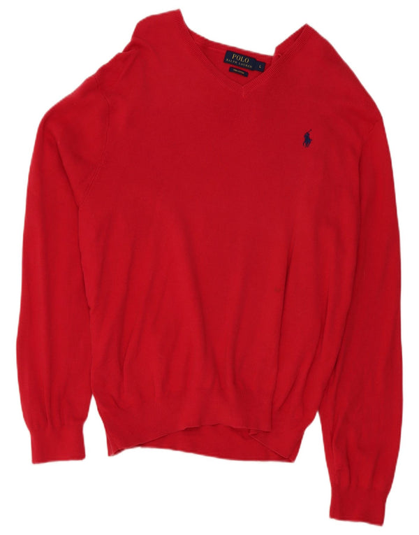 Pulover Polo Ralph Lauren pentru bărbați, cu decolteu în V, UK 16, bumbac roșu mare