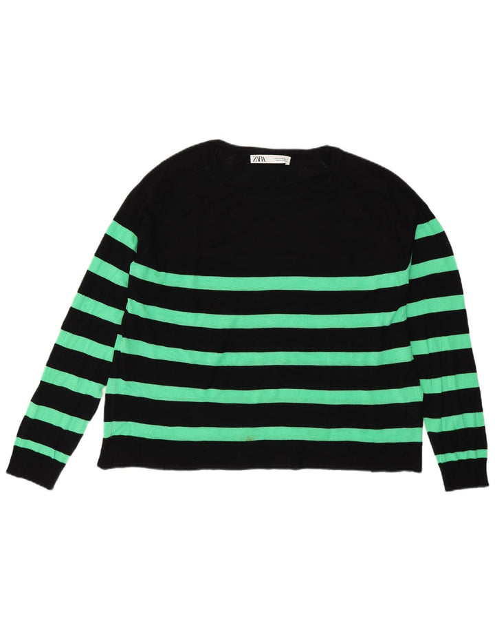 Pulover pentru femei Zara, cu model abstract, cu gât de barcă, UK 14 Medium Negru