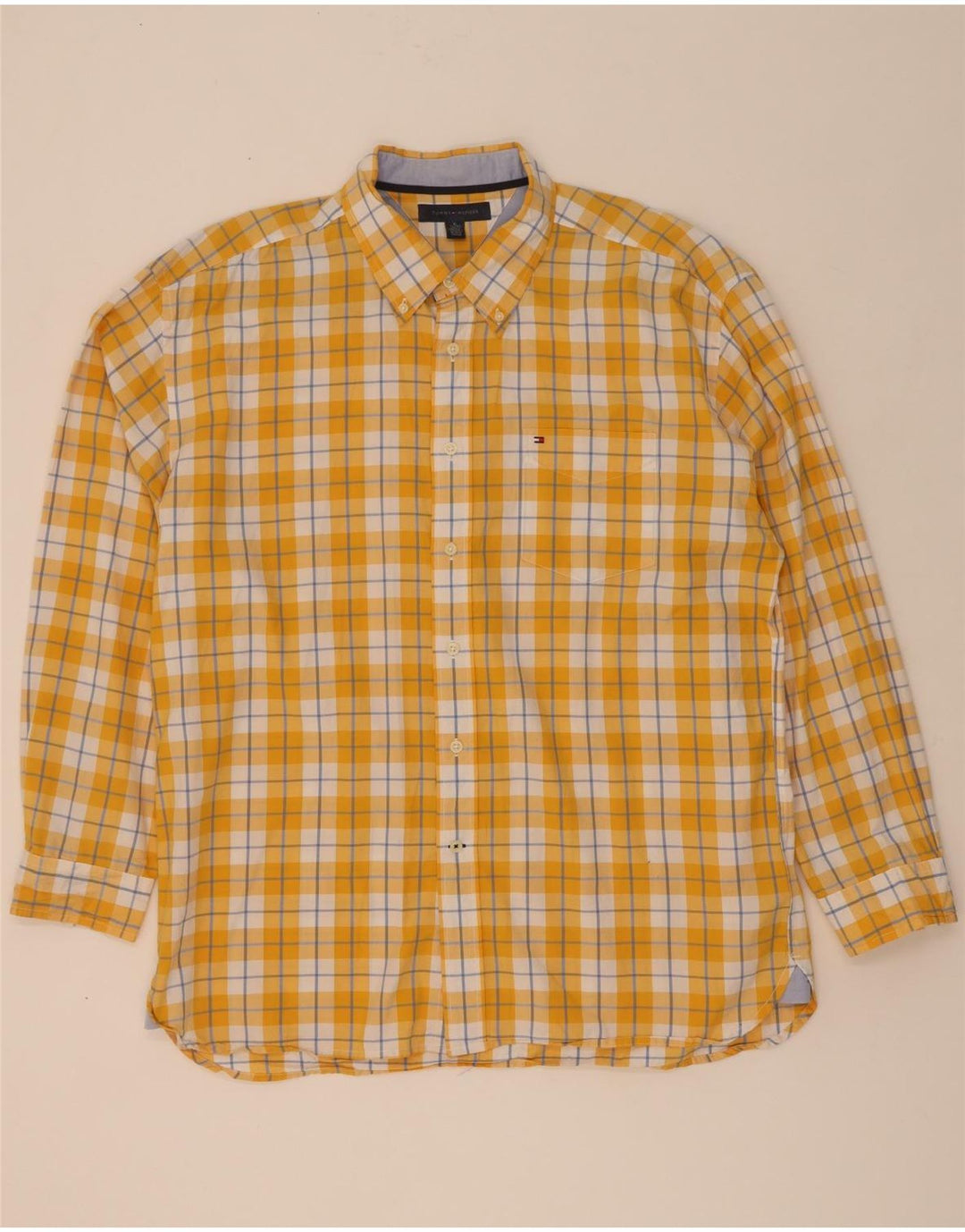 Cămașă pentru bărbați Tommy Hilfiger XL, bumbac cu carouri galbene