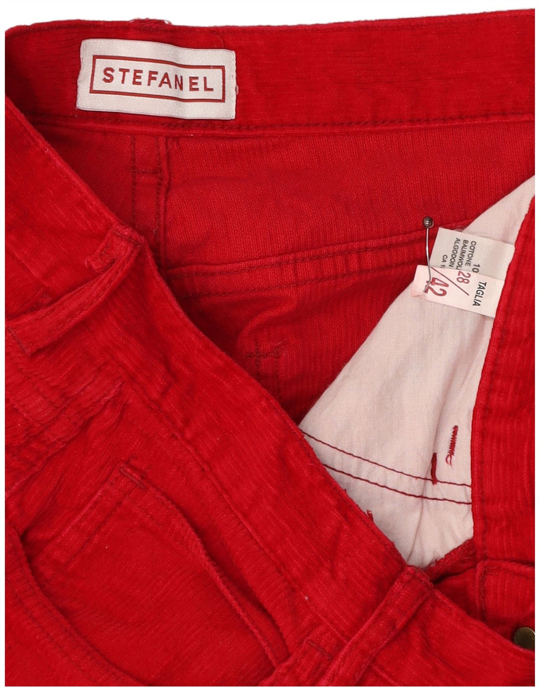 Stefanel Pantaloni Subțiri pentru Damă, din velur, L28 L30 Bumbac Roșu