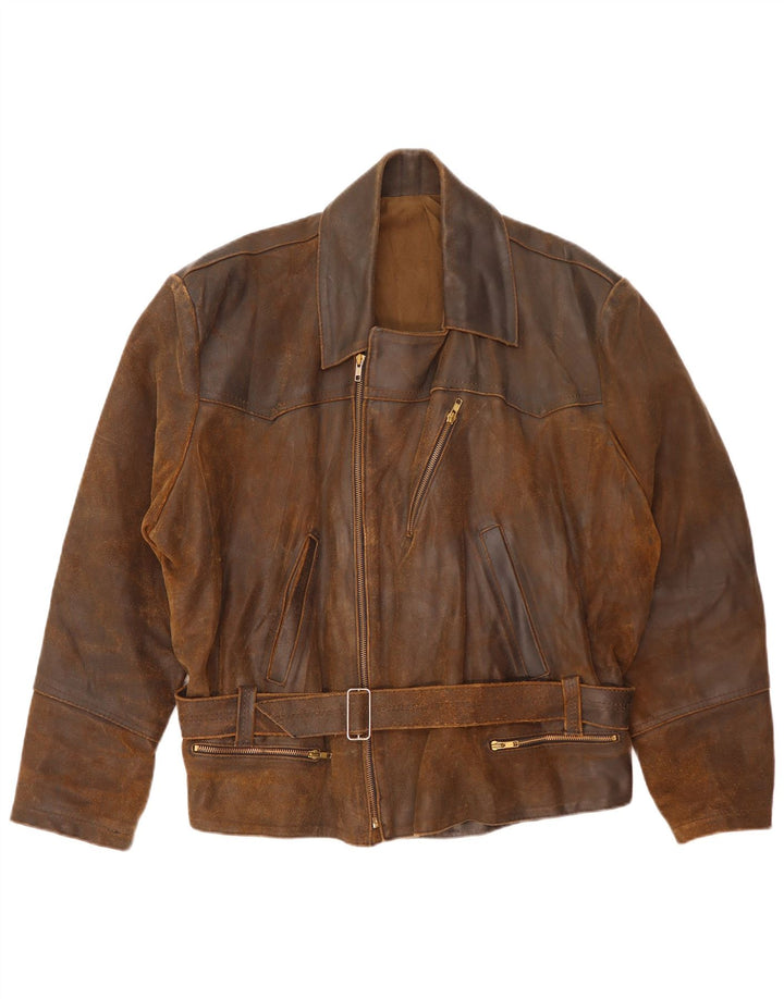 Jachetă de motociclist din piele vintage pentru bărbați UK 42 XL maro