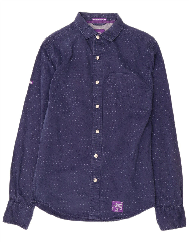 Cămașă pentru bărbați Superdry, mică, albastru, bumbac cu pete