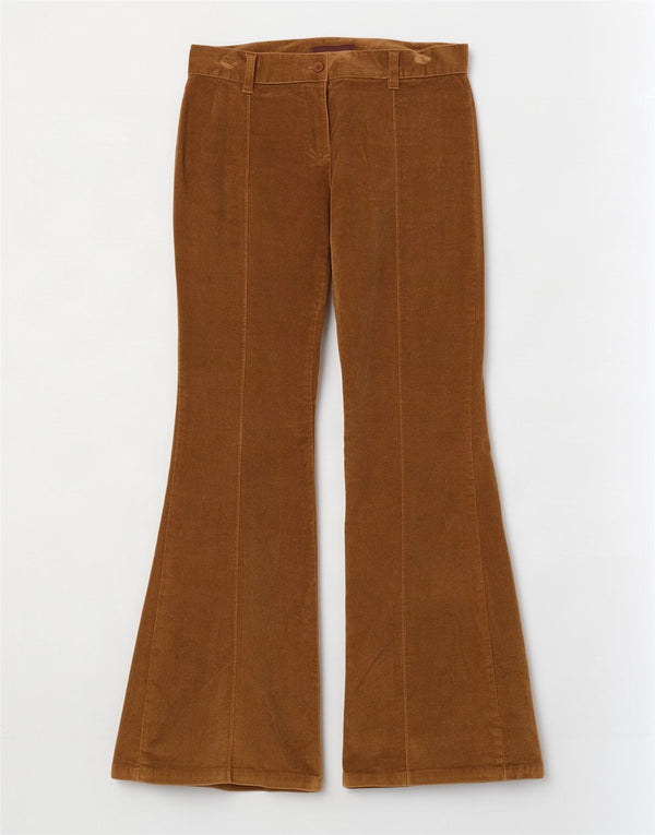 Pantaloni vintage din velur evazat pentru femei UK 10 Small W28 L30 Maro Bumbac