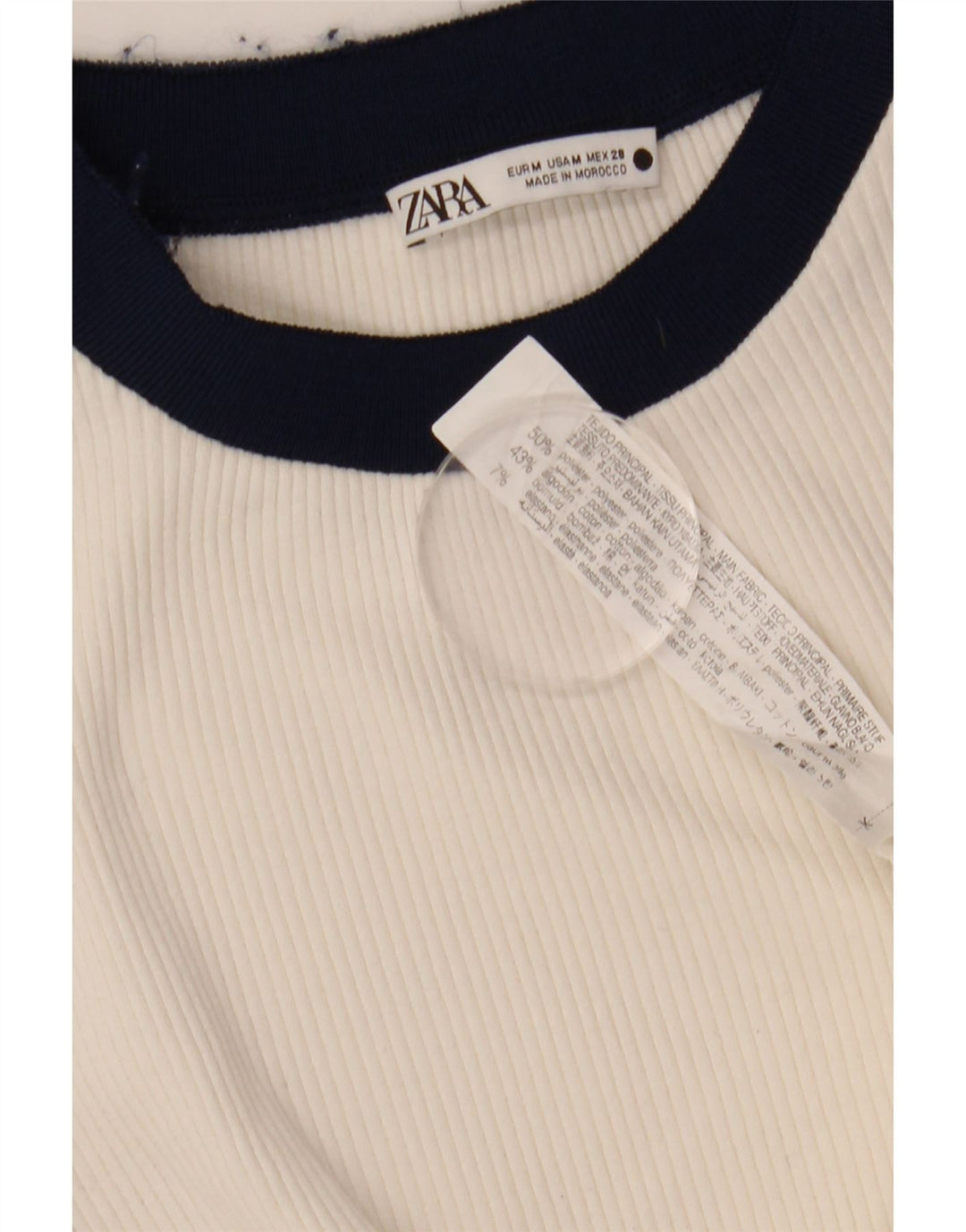 Top tricou pentru femei Zara UK 12 Medium White Colorblock Poliester
