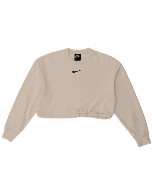 Pulover Nike pentru femei oversized Graphic Crop, UK 6 XS, bumbac alb
