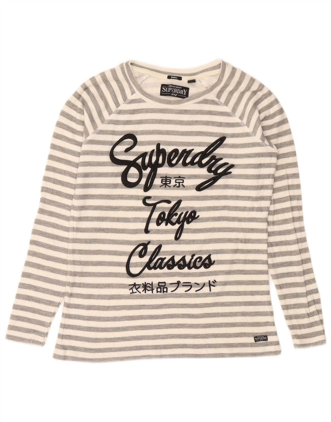 Top grafic Superdry pentru femei cu mânecă lungă UK 10, bumbac cu dungi gri mici